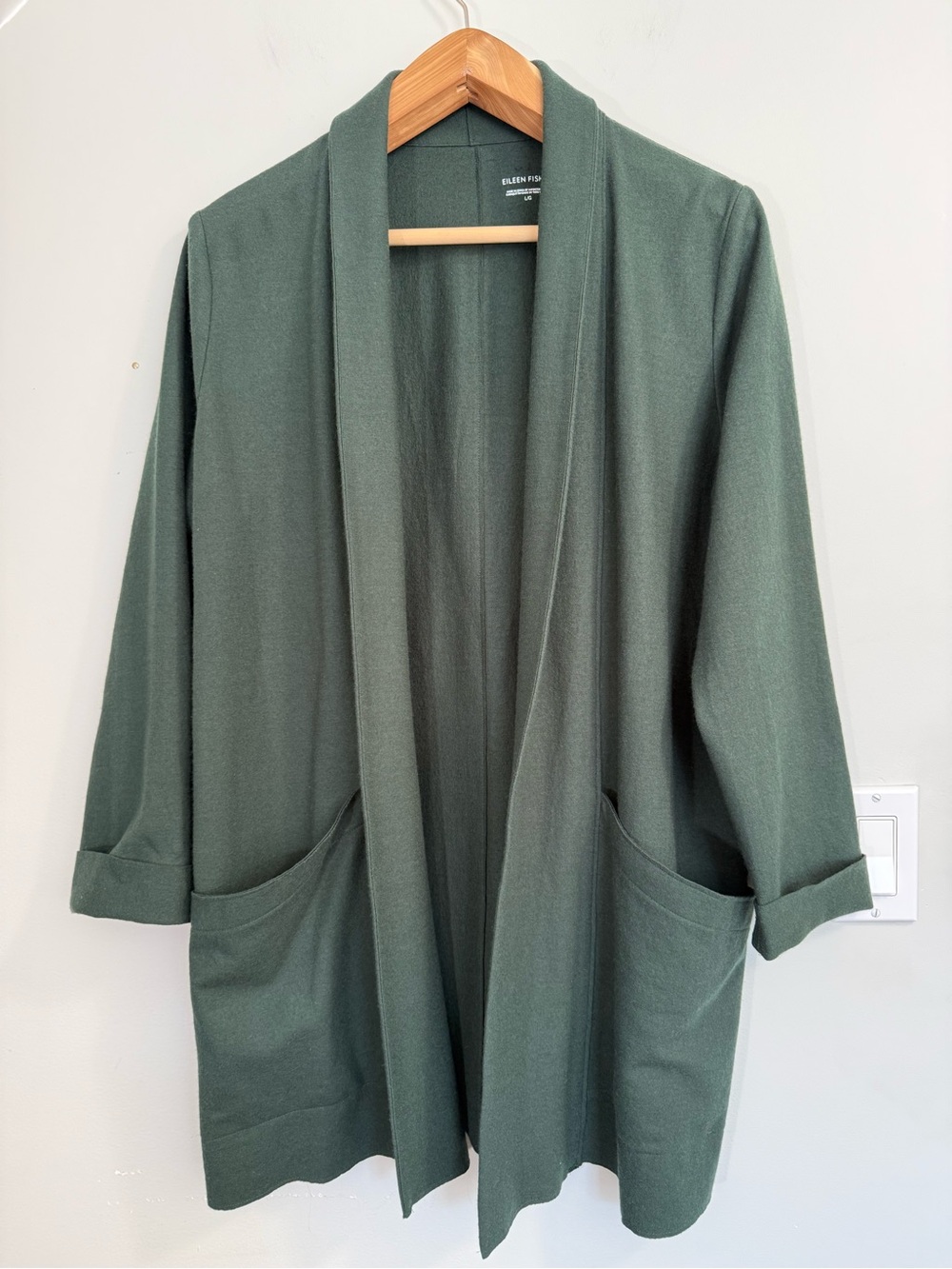 Eileen Fisher 100% Wool Open Front Sweater Jacket
